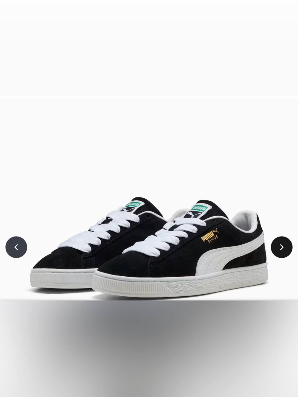 Vintage 🔥 Puma Women's Black Suede Sneakers with Cream Stripe